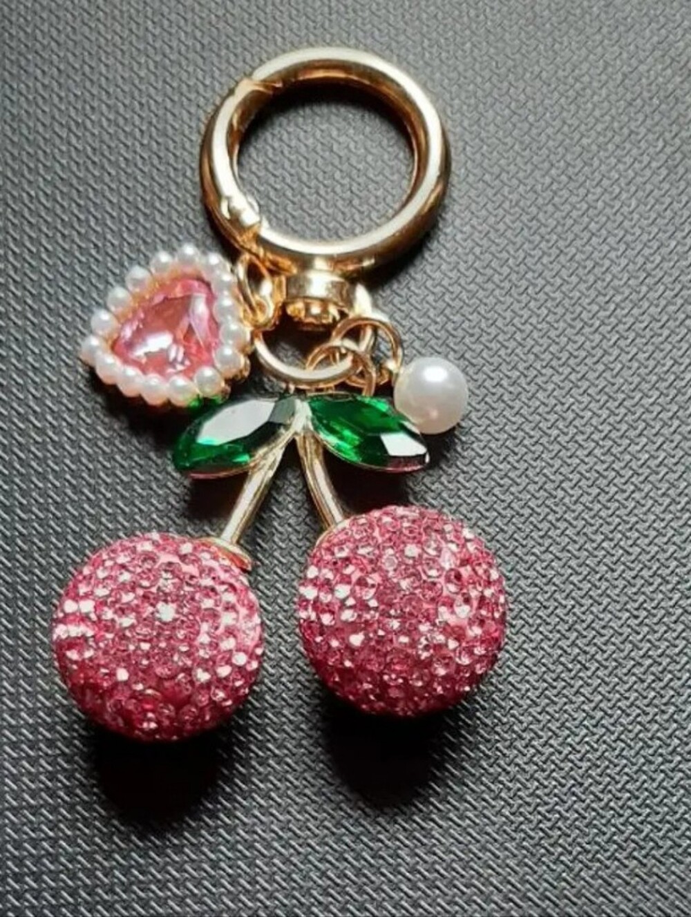 Pink Cherry Keychain with Heart Charm - Picture 10 of 10
